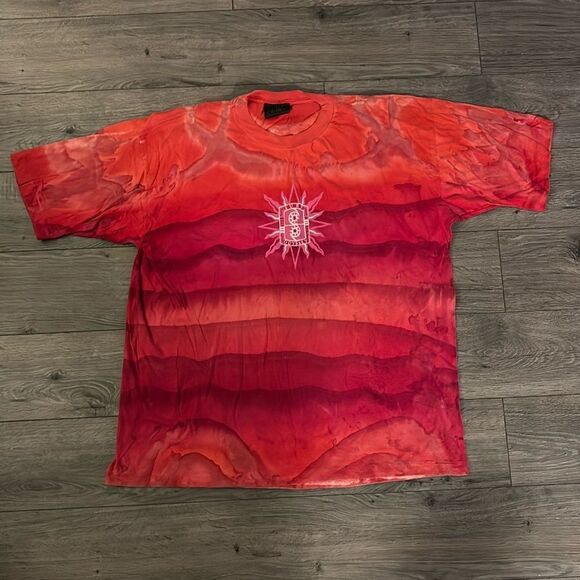 Vintage 90s Surf Odyssey Tie Dye Single Stitch Tee Shirt AOP Orange Red Mens XXL - Picture 1 of 4
